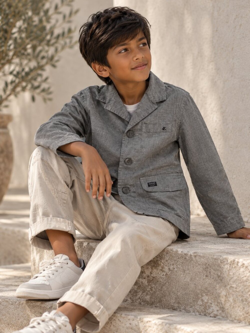 Catimini Boys Gray Cotton Blazer Jacket Size 8 Made in France Preppy